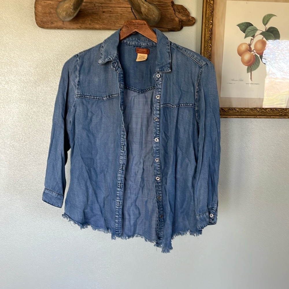 Scully tencel western button up chambray top